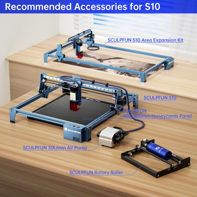 SCULPFUN S10 10W Laser Engraver + Air Pump + H3 40x40cm Honeycomb Pane ...