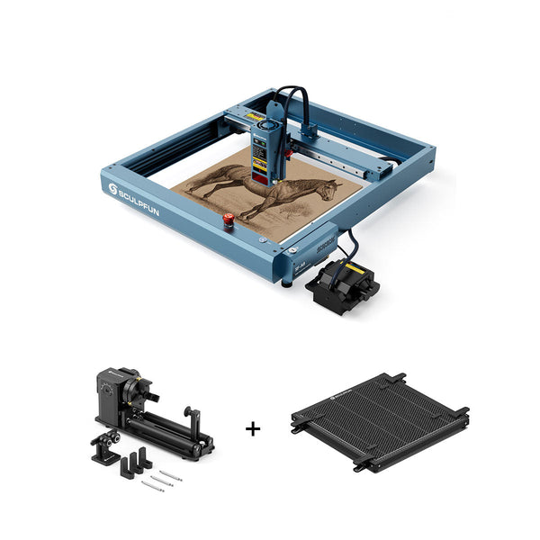 SCULPFUN SF-A9 20W Láser grabador + H3 40*40 cm Panel de panal + RA Pro Max 4 en 1 Roller rotativo