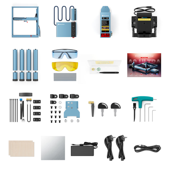 Collection of parts included in A9 Ultra dual on a white background