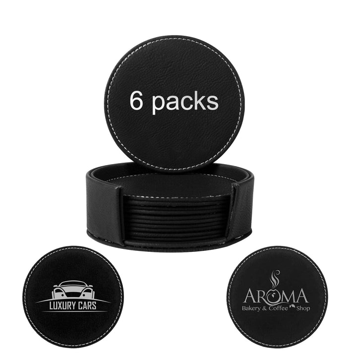 6-Pack Double Leather Round Coasters