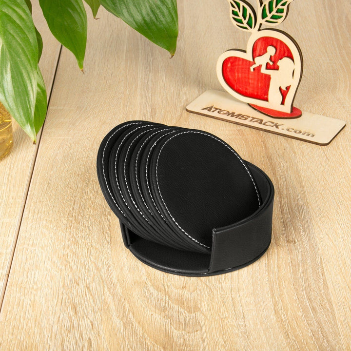 6-Pack Double Leather Round Coasters