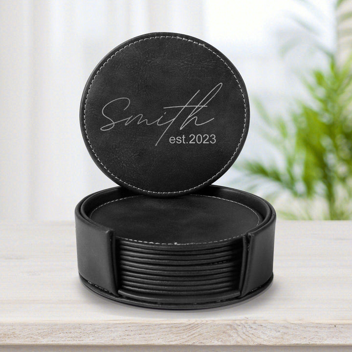 6-Pack Double Leather Round Coasters