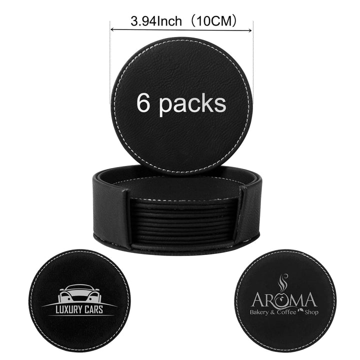 6-Pack Double Leather Round Coasters