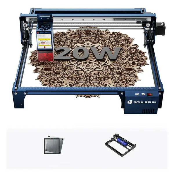 SCULPFUN S30 Pro Max 20W Laser Engraver + Rotary Roller + 35*35cm Honeycomb Panel