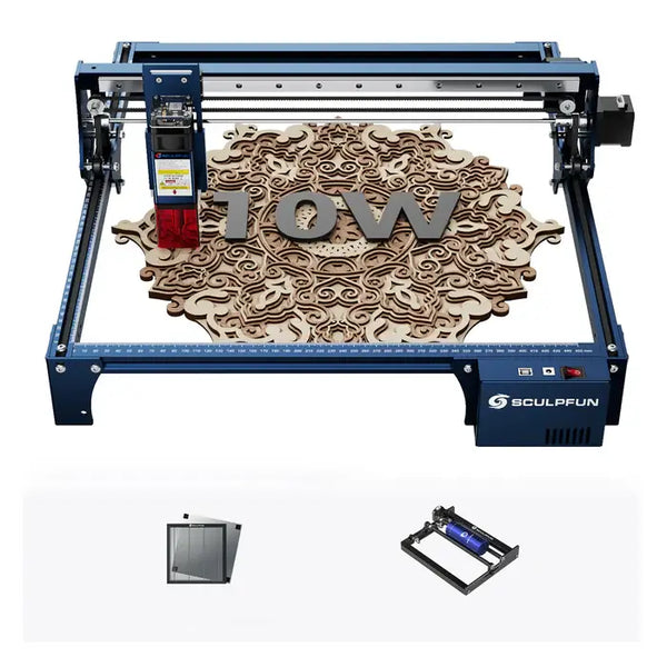 SCULPFUN S30 Pro 10W Laser Engraver with Accessory Bundle (Rotary Roller / Honeycomb Panel / Full Set)