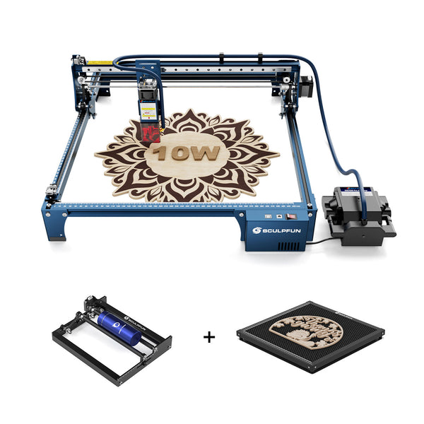 SCULPFUN S30 Pro 10W Laser Engraver + Rotary Roller + H3 40*40cm Honeycomb Panel