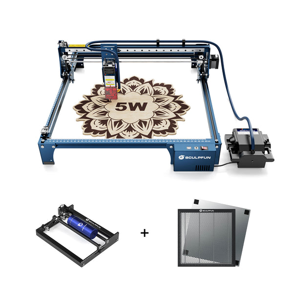 SCULPFUN S30: 5W Láser Grabador + Roller rotativo + Panel de panal de 40*40 cm