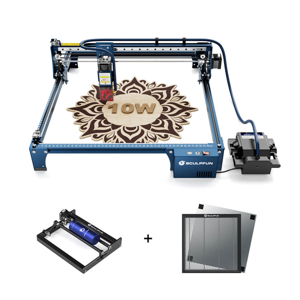 Sculpfun S30 Pro 10W Láser grabador + Roller rotativo + Panel de panal de 40*40 cm